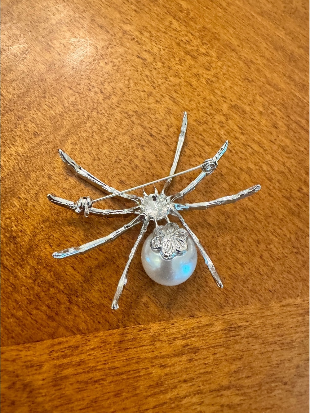 Silver Spider Brooch with Pearl and Rhinestones 307 - Picture 2 of 3